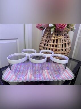 Tupperware Clear tumblers with White rim (Set of 5) with tray